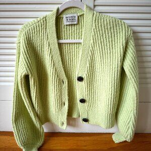XS Scotch & Soda Amsterdam Green Oversized Button V-Neck Cardigan